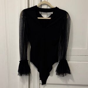 Elegant Black Bodysuit with Sheer Sleeves